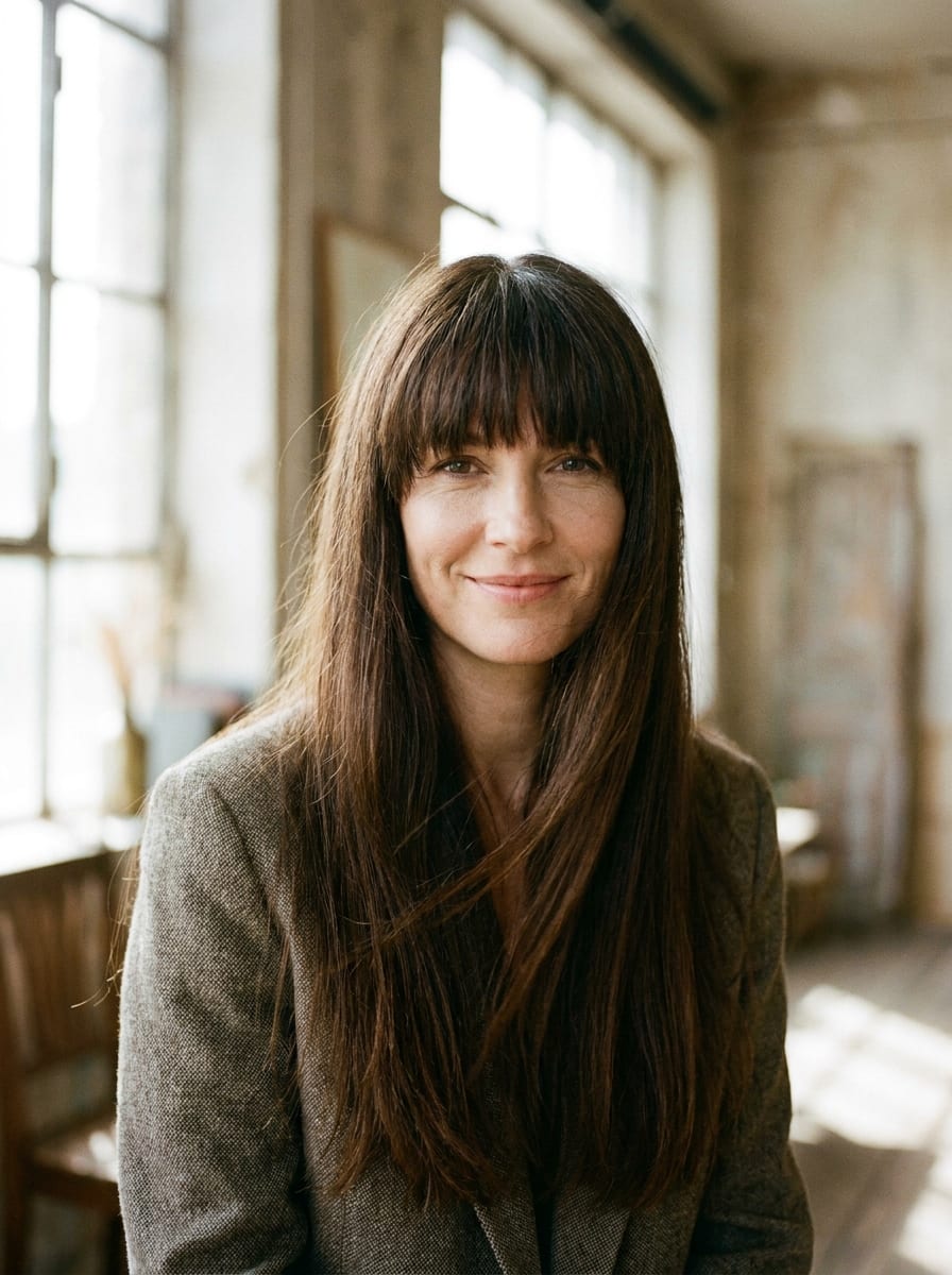 Lange Haare mit vollem Pony und weichen Spitzen - Lange Haare mit Pony